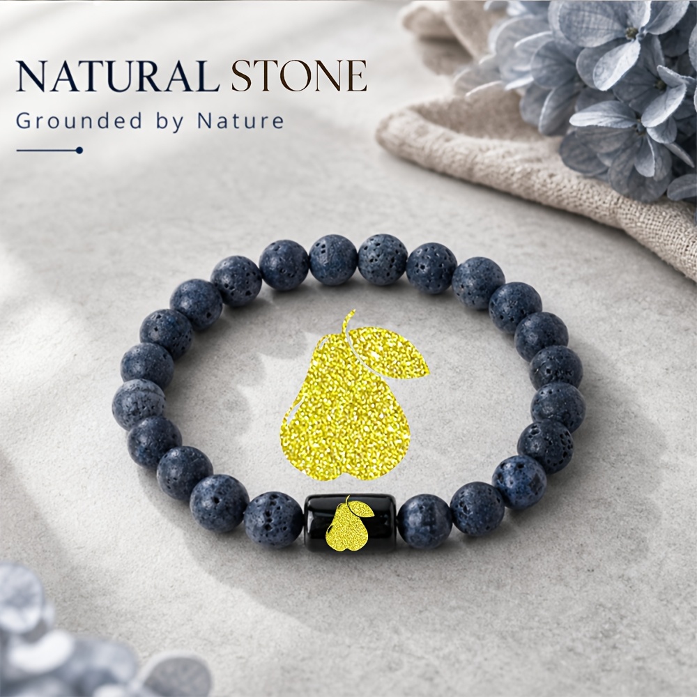 Natural Stone Beaded Bracelet with Golden Pear and Leaf
